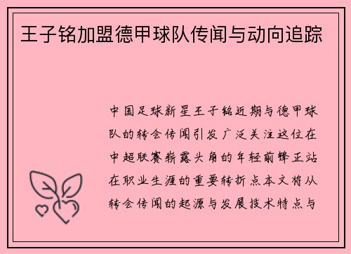 王子铭加盟德甲球队传闻与动向追踪